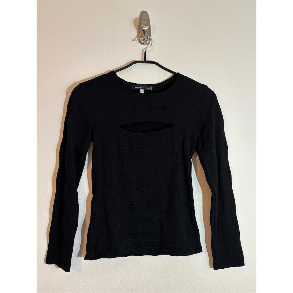 STRIPE by RAYURE Paris Top Womens Size 2 Black Ribbed Knit Chest Cutout